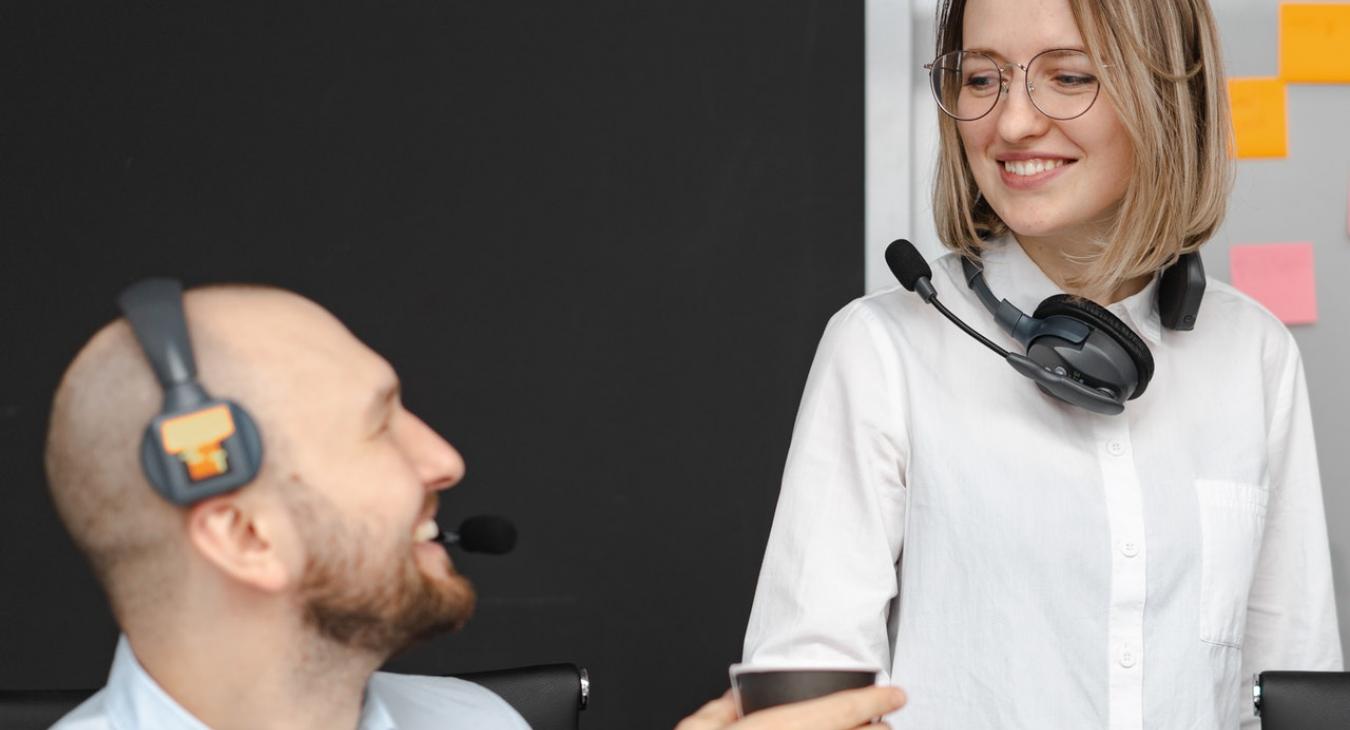Workers smiling