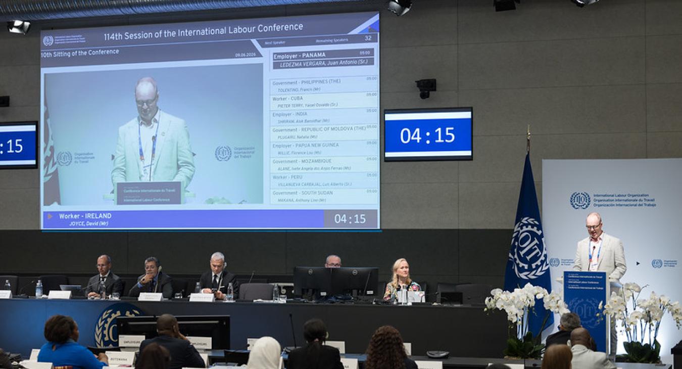 David Joyce speaking at the ILO 2026